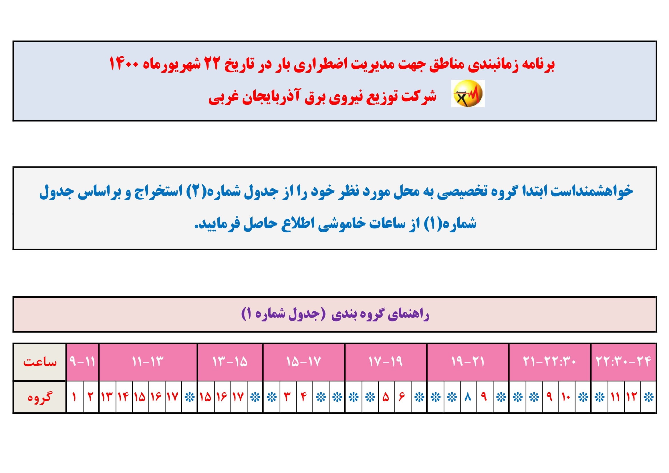 برنامه قطعی برق آذربایجان غربی دوشنبه 22 شهریور 1400