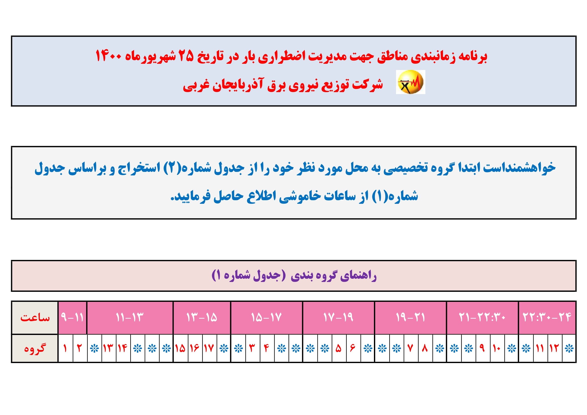 برنامه قطعی برق آذربایجان غربی پنجشنبه 25 شهریور 1400