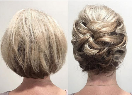 نمای پشت سر و نیمرخ زن با موی کوتاه شنیون شده