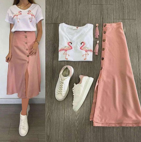 دامن بلند دخترانه،دامن بلند دختران نوجوان شیک ترین مدل دامن های بلند, مدل دامن صورتی