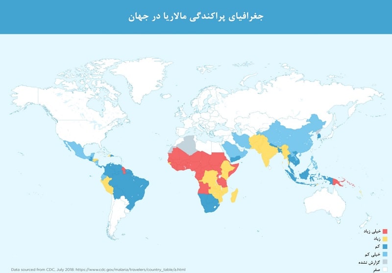 نقشه ی پراکندگی مالاریا در جهان