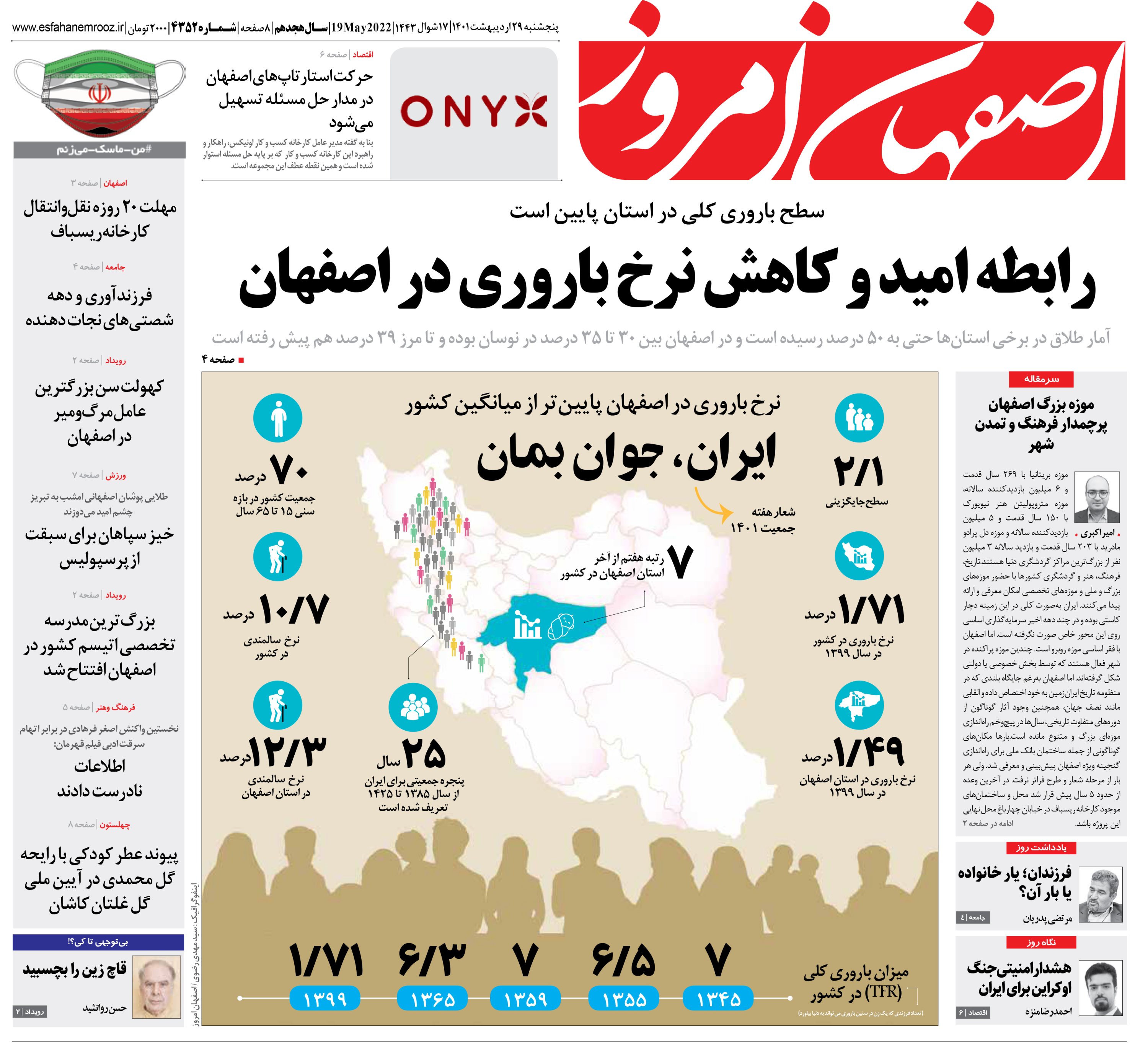 روزنامه اصفهان امروز چهارشنبه ۲۹ اردیبهشت ۱۴۰۱