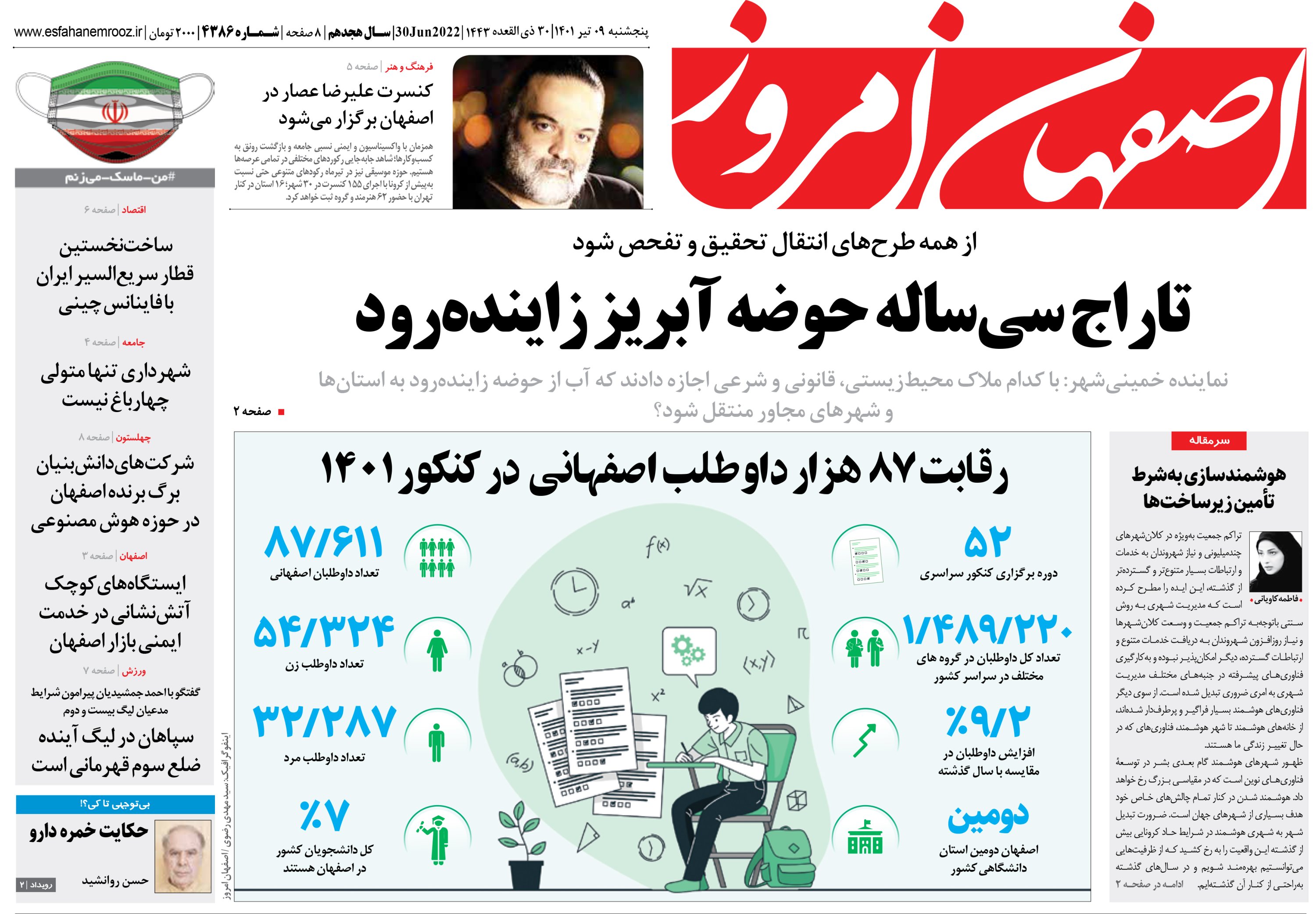 روزنامه اصفهان امروز پنج شنبه ۹ تیر ۱۴۰۱
