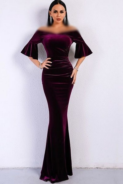 لباس مجلسی مخمل با آستین کلوش لباس مجلسی مخمل با آستین کلوش