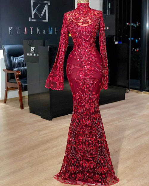 لباس مجلسی قرمز با آستین کلوش لباس مجلسی قرمز با آستین کلوش