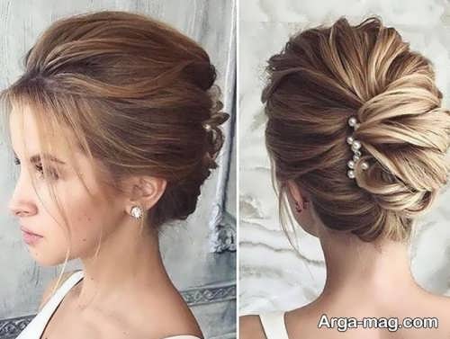 نمای پشت سر و نیمرخ زن با موی کوتاه شنیون شده