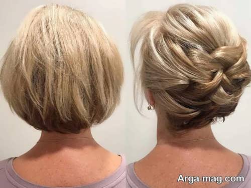 نمای پشت سر و نیمرخ زن با موی کوتاه شنیون شده