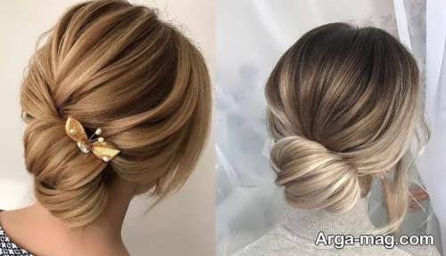 نمای پشت سر و نیمرخ زن با موی کوتاه شنیون شده