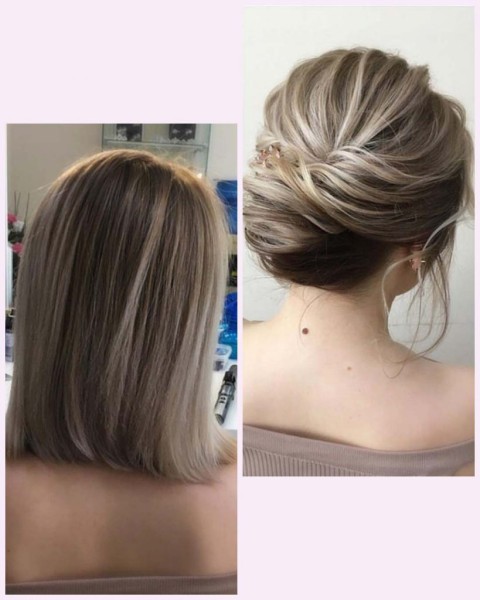 نمای پشت سر و نیمرخ زن با موی کوتاه شنیون شده