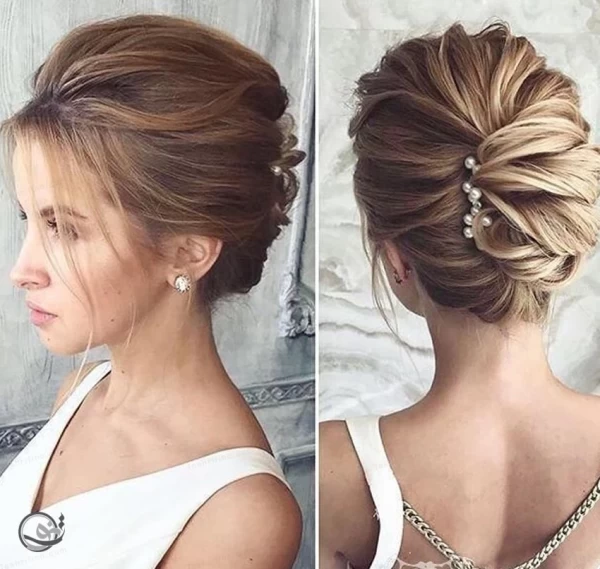 نمای پشت سر و نیمرخ زن با موی کوتاه شنیون شده