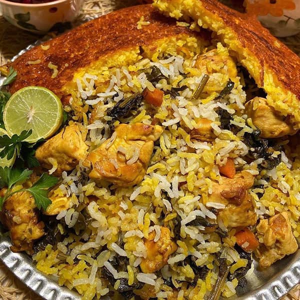 اسفناج پلو با مرغ
