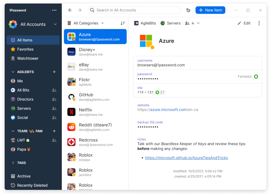 محیط نرم افزار مدیریت پسورد 1 پسورد 1password