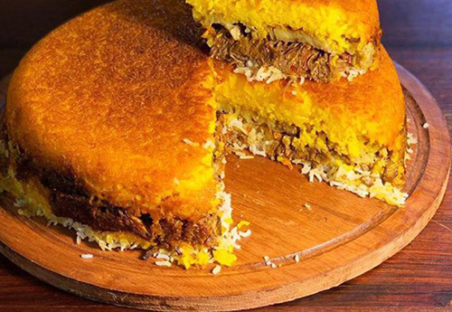 تهچین گوشت و بادمجان