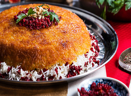 تهچین گوشت و بادمجان